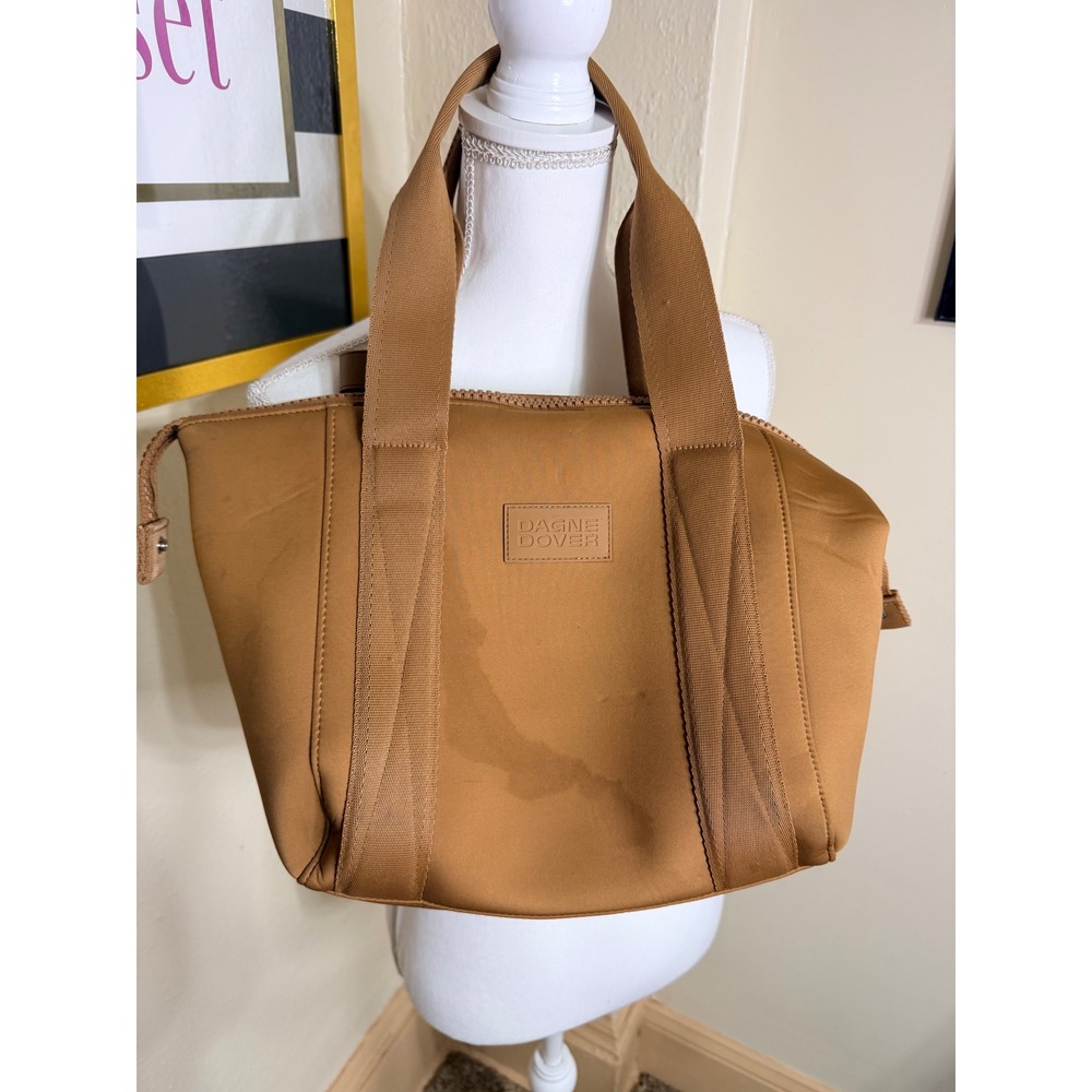 Dagne Dover Landon Carryall Neoprene Duffel Bag Camel Tan Medium Travel Gym